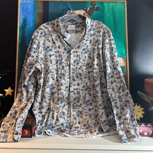 Emanuel Berg Men’s Dress Shirt Size Large Cream Tan Floral Going Out Party L/XL